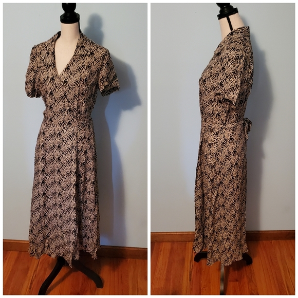 J. Stevens Black Tan Nature Print Faux-Wrap Dress - Picture 2 of 9